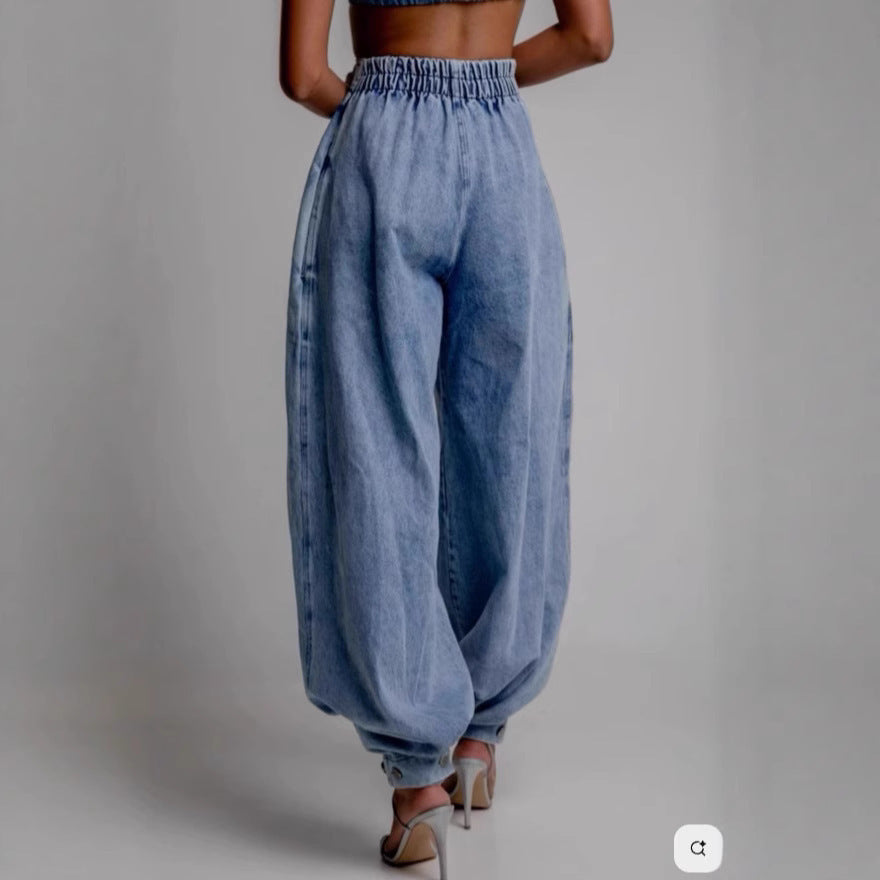 Élancia – Pantalon Denim Taille Haute Élégant