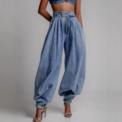 Élancia – Pantalon Denim Taille Haute Élégant