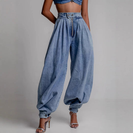 Élancia – Pantalon Denim Taille Haute Élégant