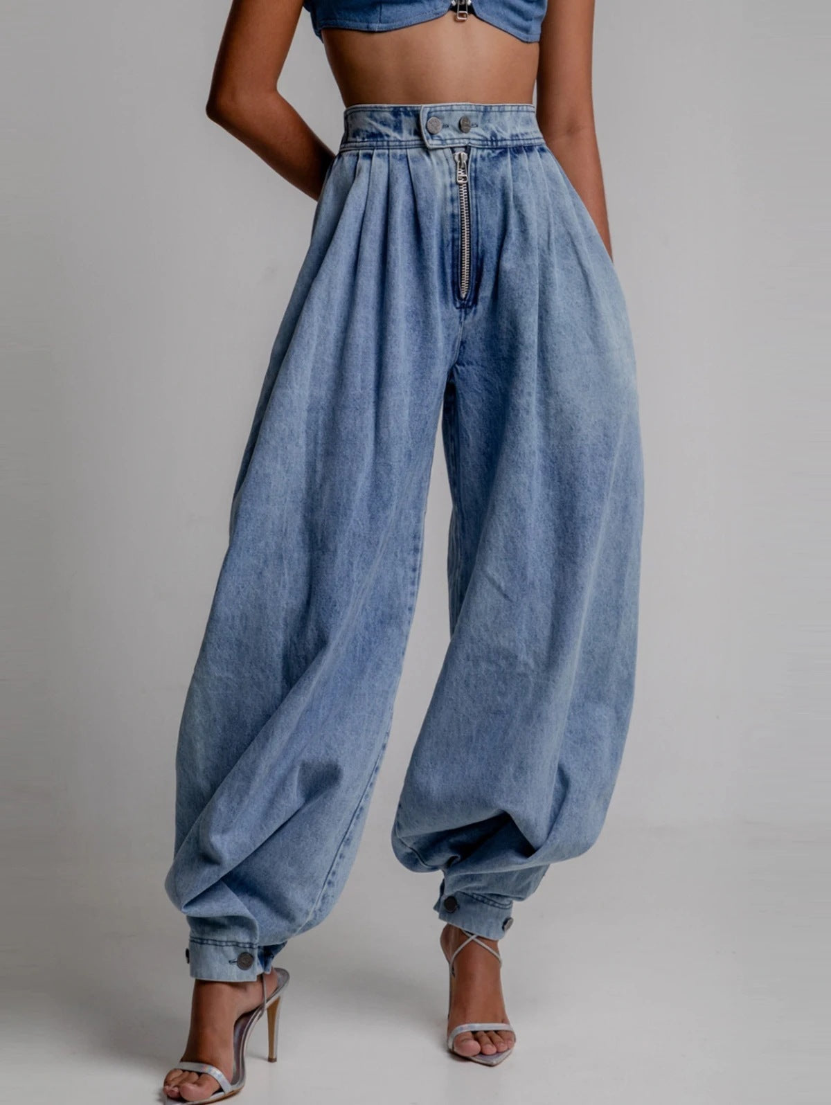 Élancia – Pantalon Denim Taille Haute Élégant
